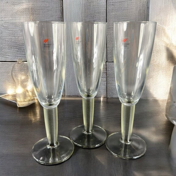 Bormioli Rocco Italian Glasses Cups Flutes Set 3 Smokey Olive Swirl Stem Clear - Picture 1 of 10